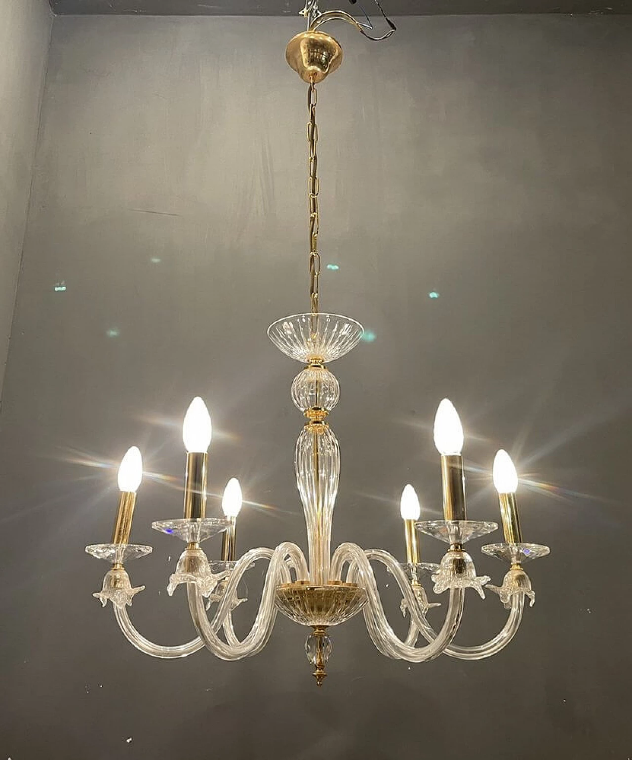 Murano glass bobeches chandelier, 1980s 1472399