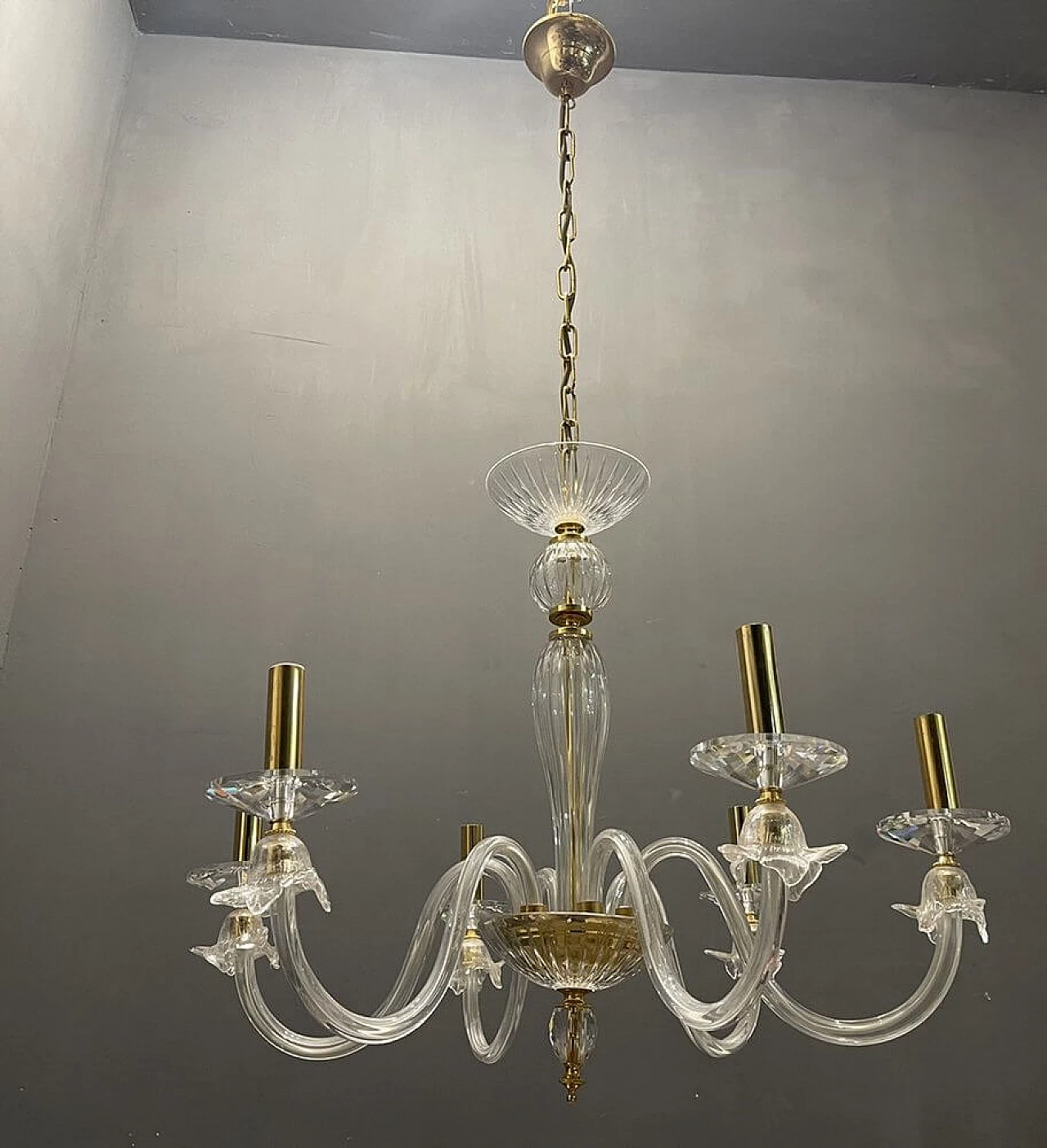 Murano glass bobeches chandelier, 1980s 1472402