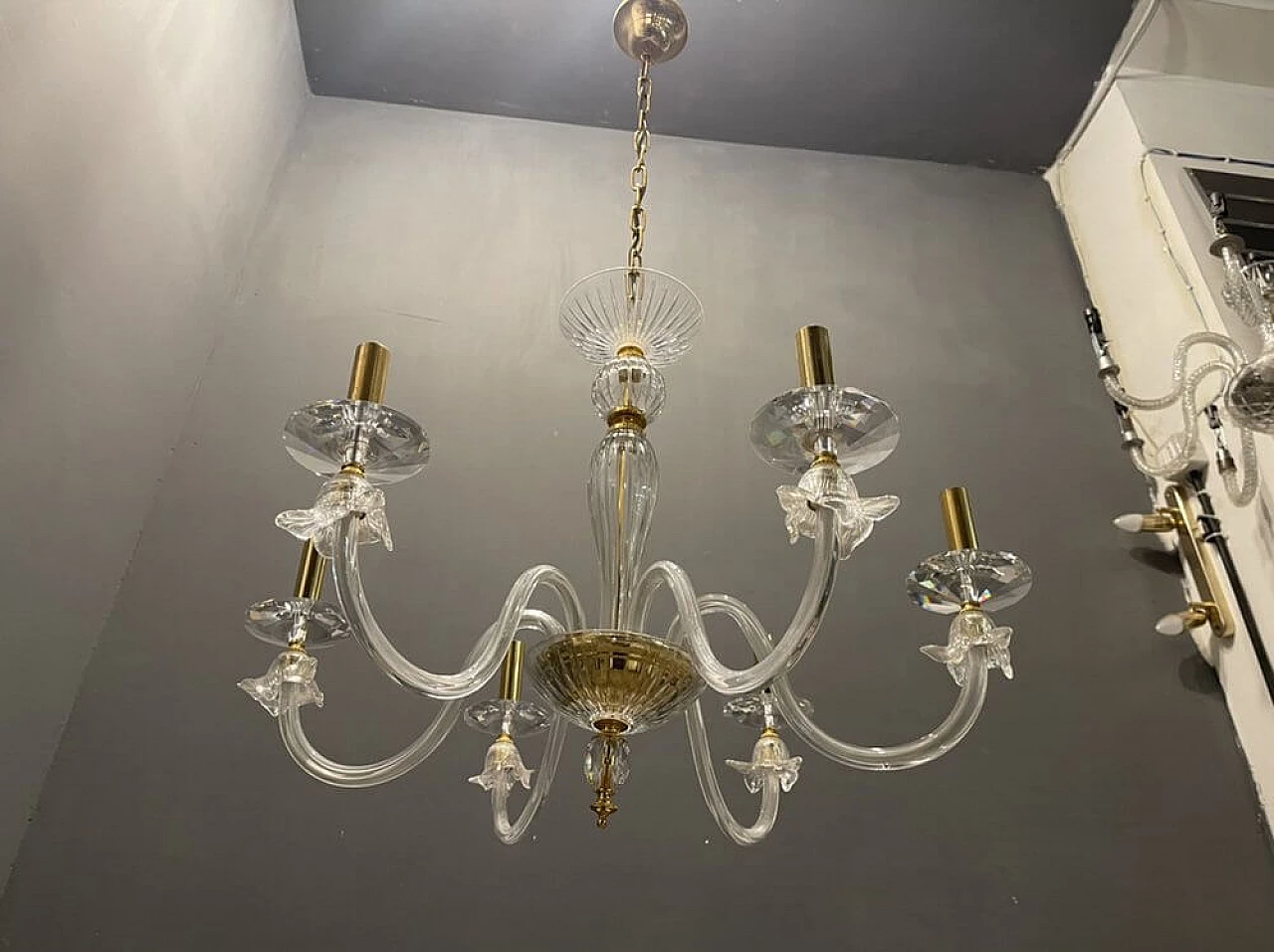 Murano glass bobeches chandelier, 1980s 1472405