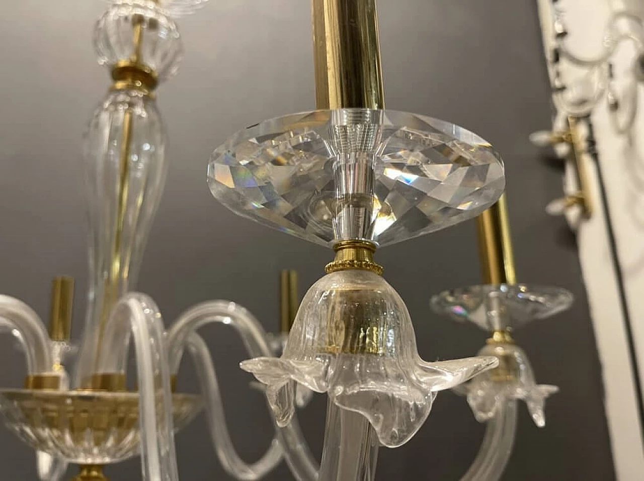 Murano glass bobeches chandelier, 1980s 1472409