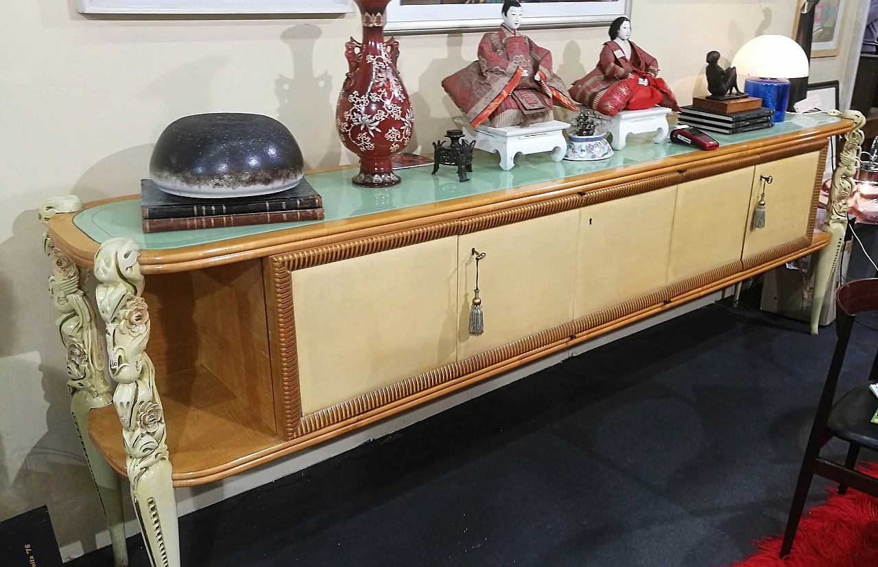 Credenza in legno e pergamena di La Permanente Mobili Cantù, anni '50 1472497