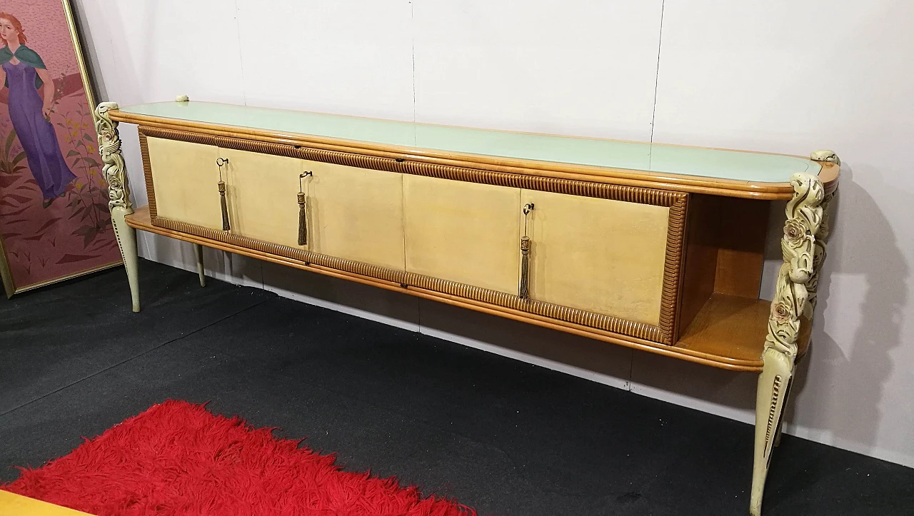 Credenza in legno e pergamena di La Permanente Mobili Cantù, anni '50 1472506