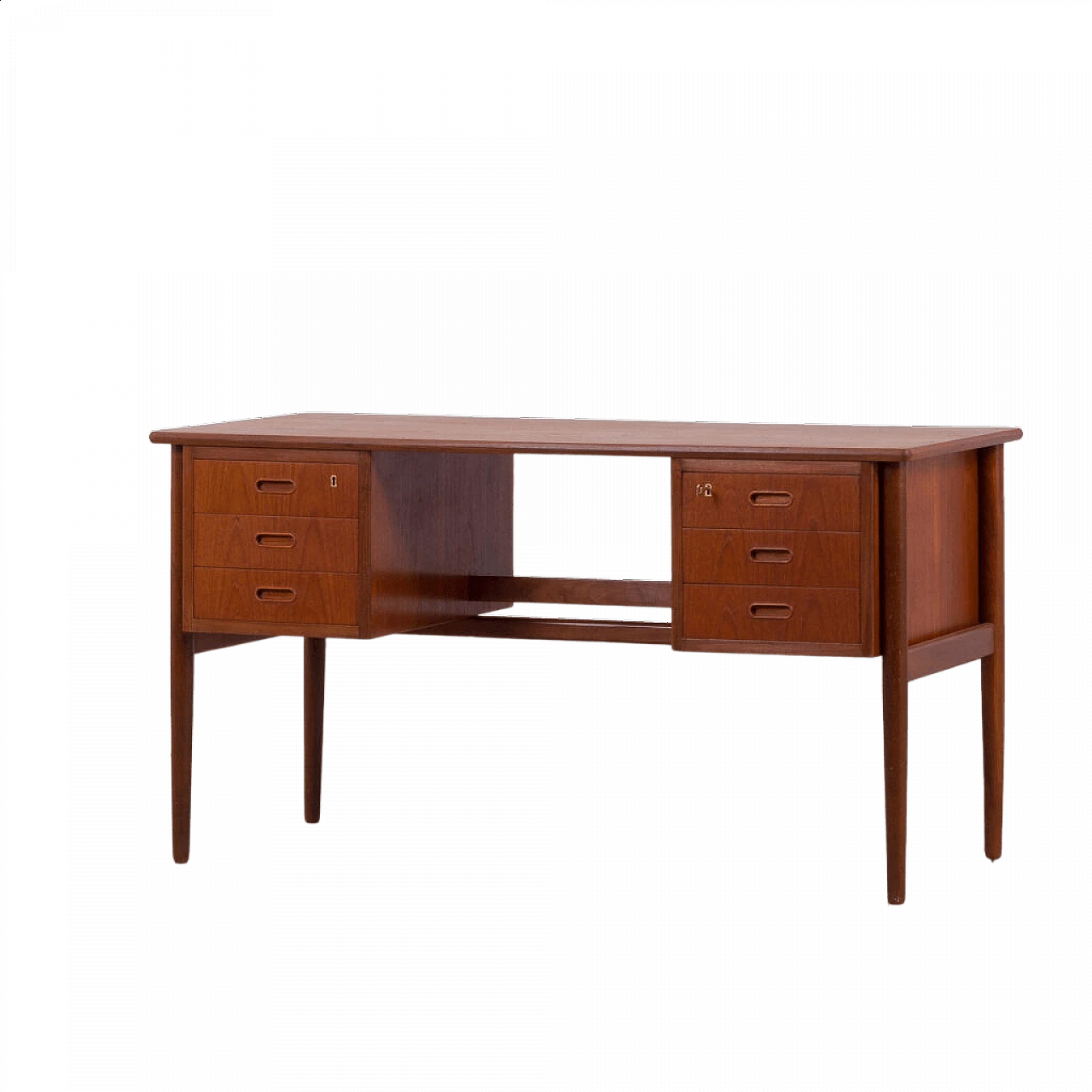 Scrivania in teak con 6 cassetti, anni '60 1472591