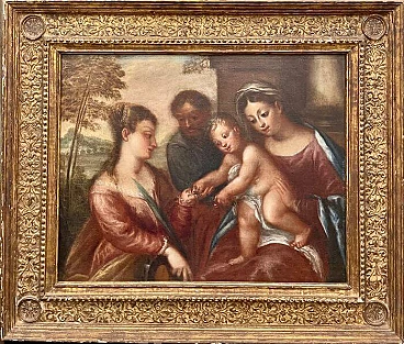 Olio su tela Matrimonio mistico di Santa Caterina d'Alessandria, Scuola Veneziana, '700
