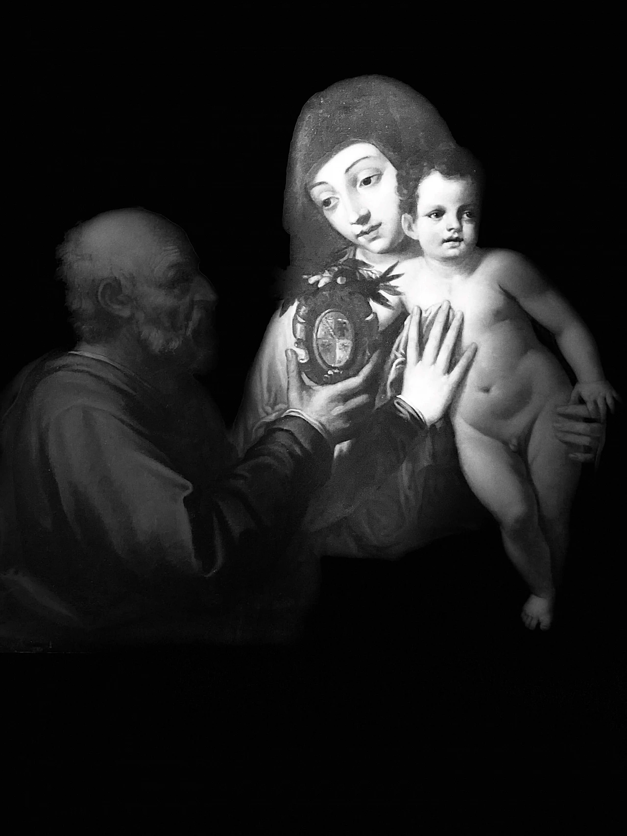 Dipinto Sacra Famiglia con stemma nobiliare alla maniera di Tiziano Vecellio, '500 1473304