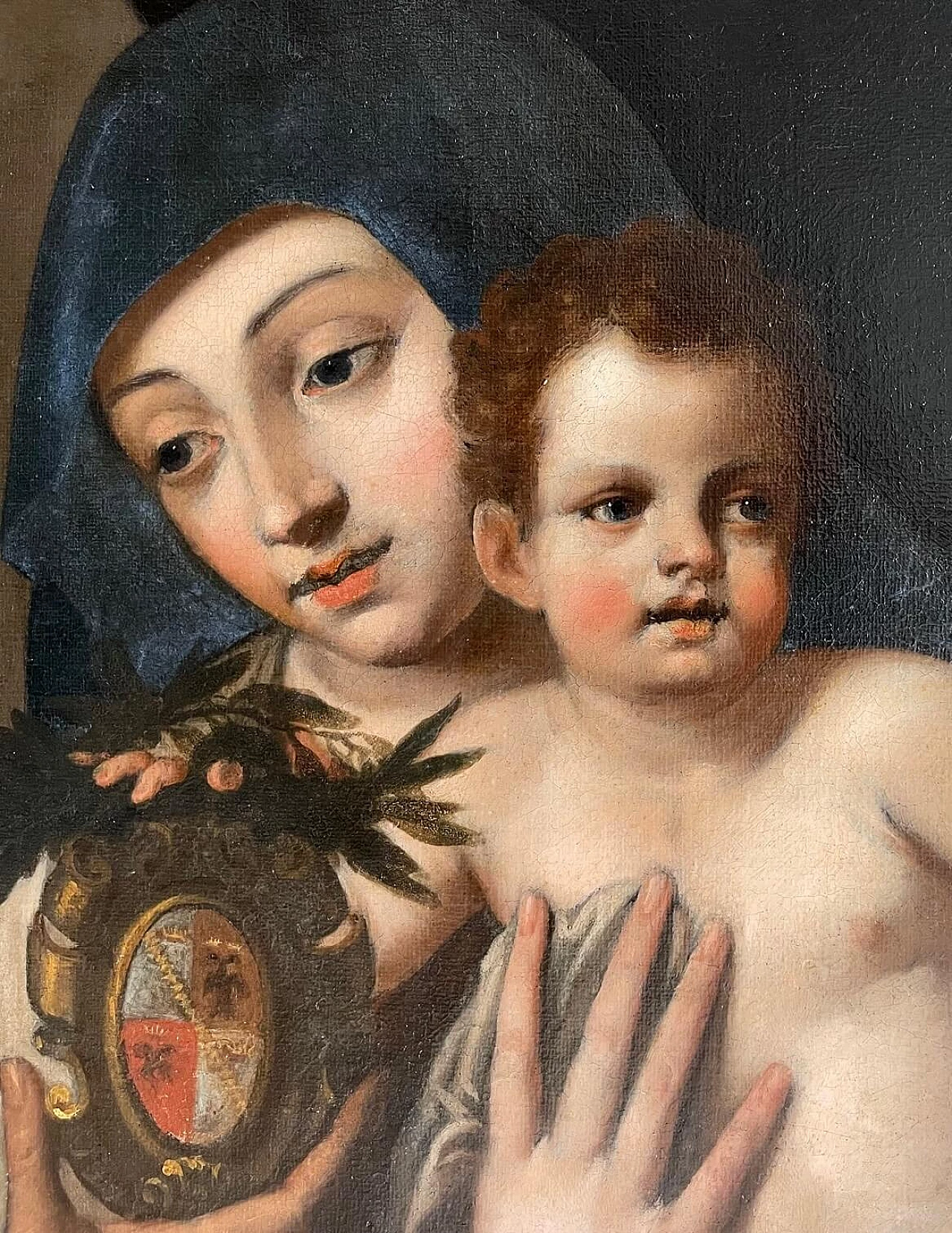 Dipinto Sacra Famiglia con stemma nobiliare alla maniera di Tiziano Vecellio, '500 1473308