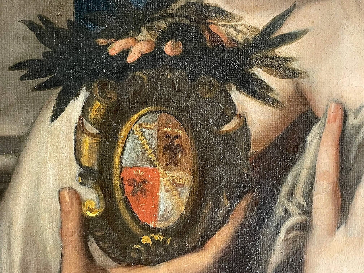Dipinto Sacra Famiglia con stemma nobiliare alla maniera di Tiziano Vecellio, '500 1473313