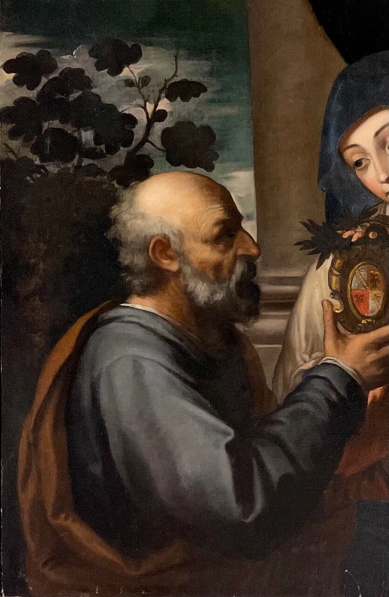 Dipinto Sacra Famiglia con stemma nobiliare alla maniera di Tiziano Vecellio, '500 1473316