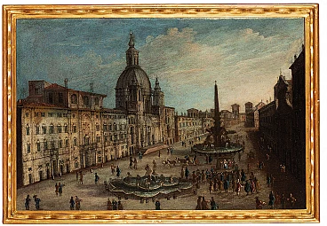 Dipinto di Piazza Navona a Roma, Maestro Romano, '700