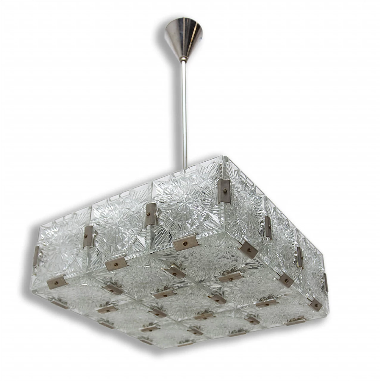 Lampadario in vetro e acciaio cromato di Kamenický Šenov, anni '70 1473611