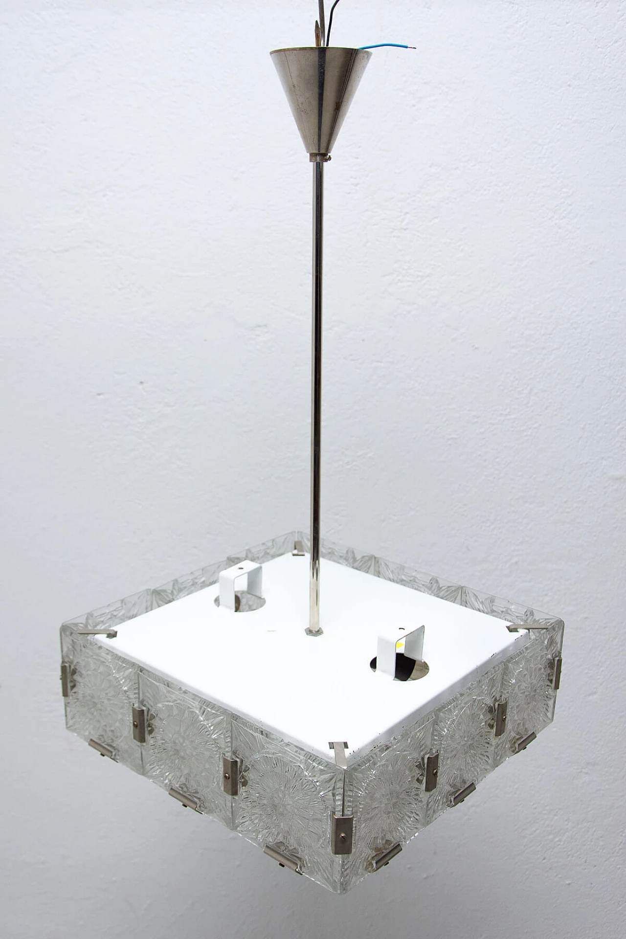 Lampadario in vetro e acciaio cromato di Kamenický Šenov, anni '70 1473616