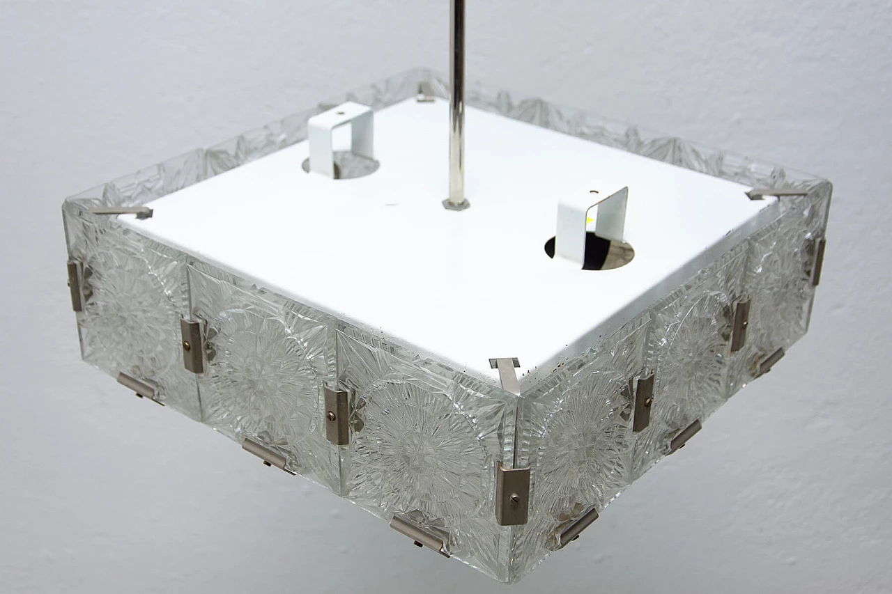 Lampadario in vetro e acciaio cromato di Kamenický Šenov, anni '70 1473621