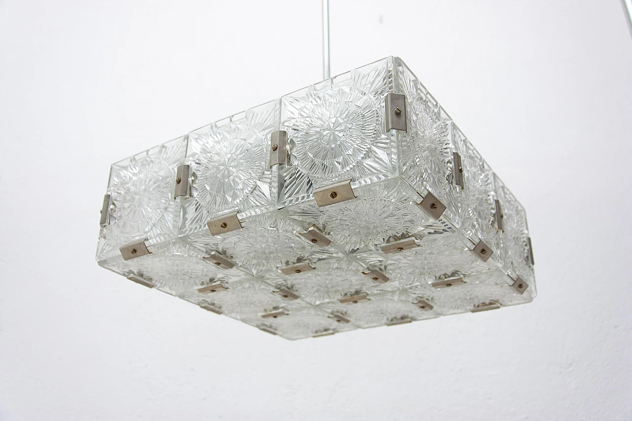 Lampadario in vetro e acciaio cromato di Kamenický Šenov, anni '70 1473631