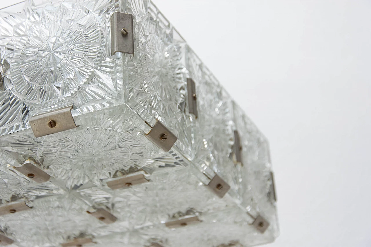 Lampadario in vetro e acciaio cromato di Kamenický Šenov, anni '70 1473634