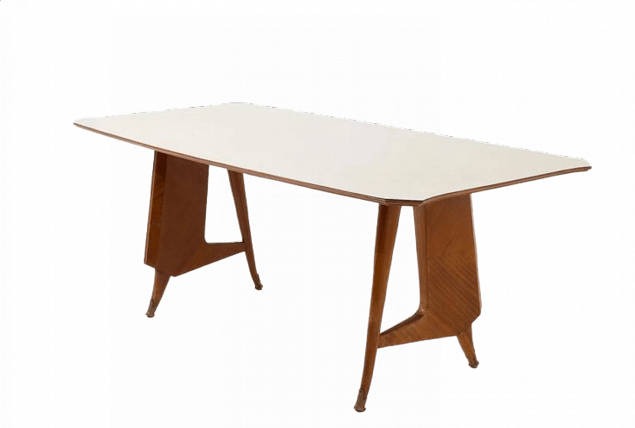 Tavolo di Dassi in legno con puntali in ottone, anni '50 1473679