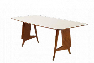 Dassi wooden table with brass ferrules, 1950s