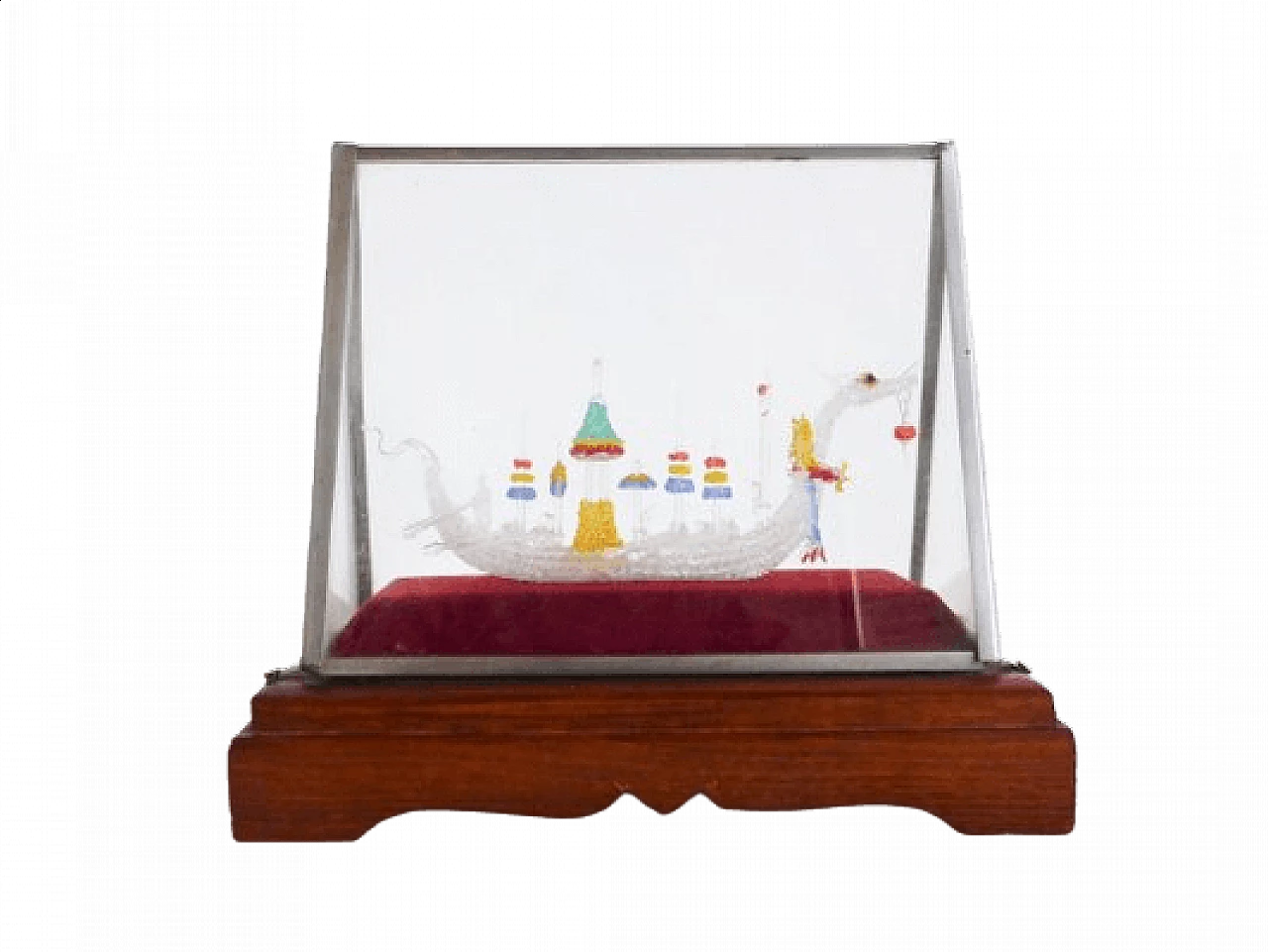 Glass case with handmade Chinese Viking ship, 1960s 1473756