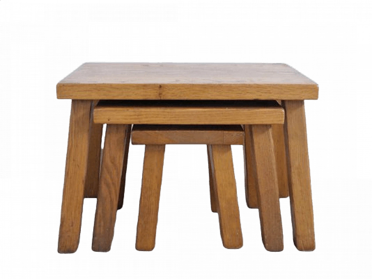 Trittico di tavolini in quercia, anni '70 1473758