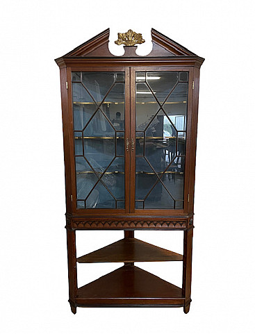 Mahogany corner cabinet with glass doors, 19th century