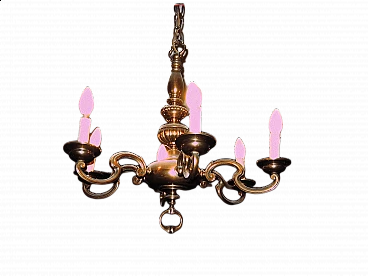 Brass chandelier with 6 lights, 1940s