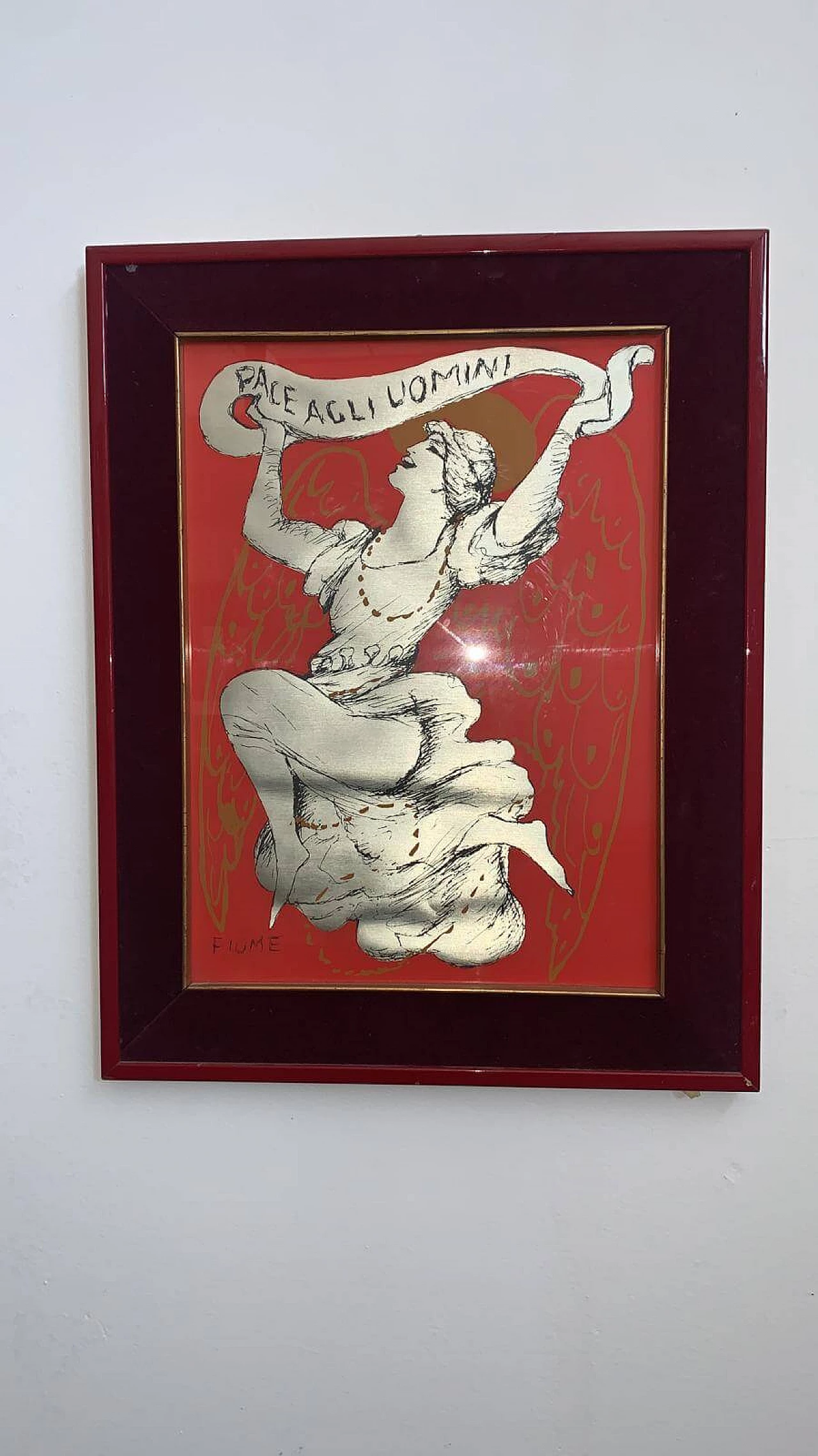 Litografia su foglio metallico Pace agli Uomini di Salvatore Fiume, anni '60 1474733