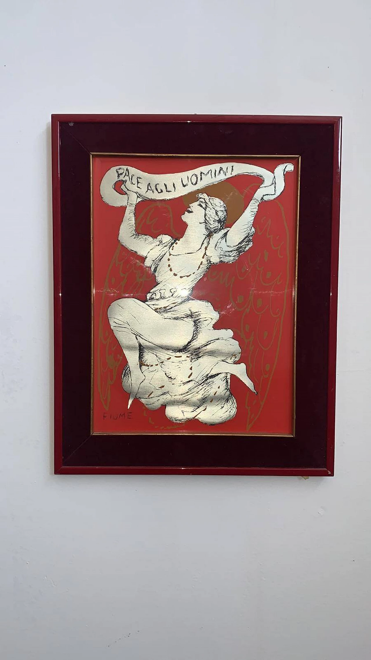 Litografia su foglio metallico Pace agli Uomini di Salvatore Fiume, anni '60 1474734