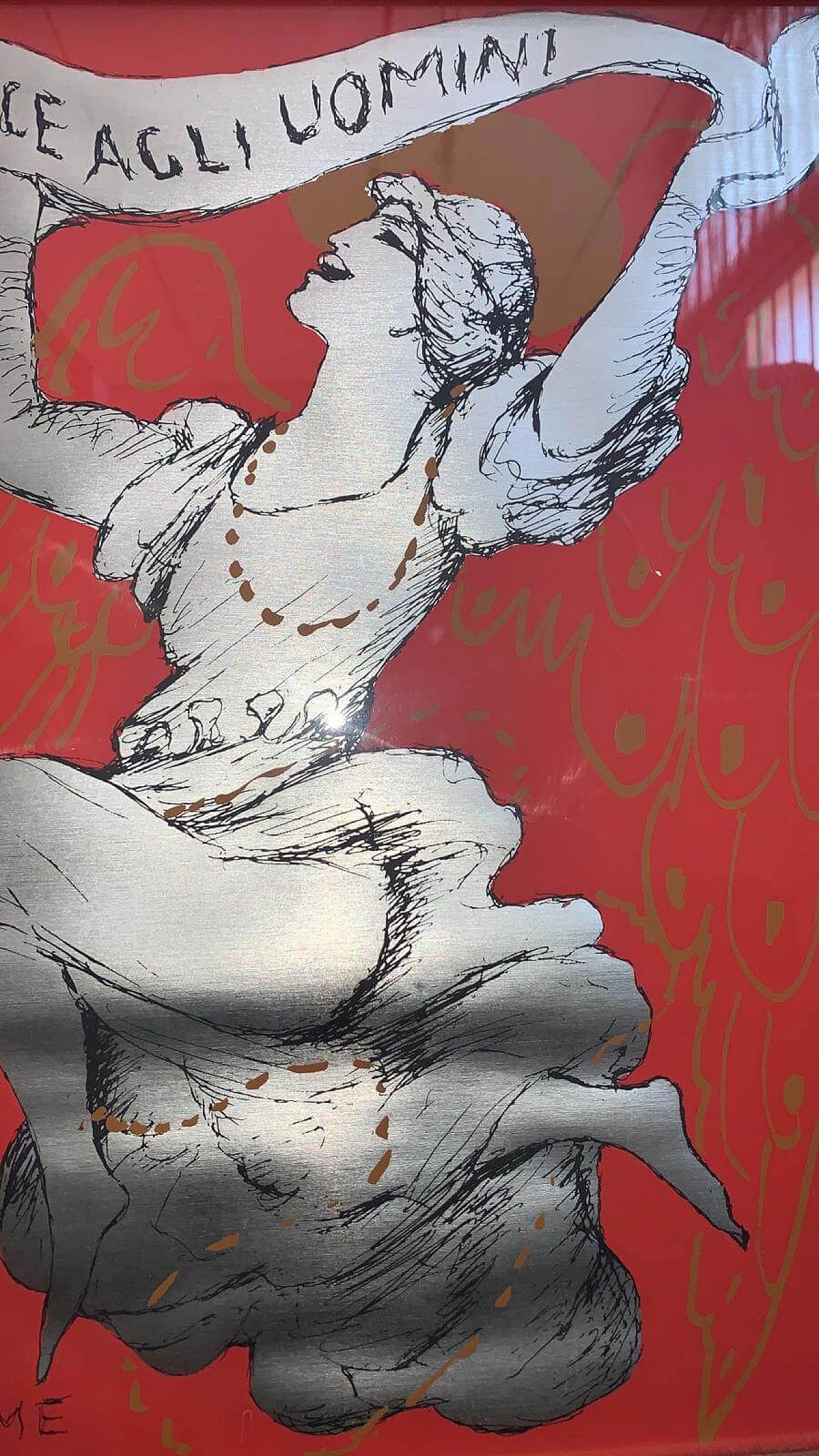 Litografia su foglio metallico Pace agli Uomini di Salvatore Fiume, anni '60 1474735