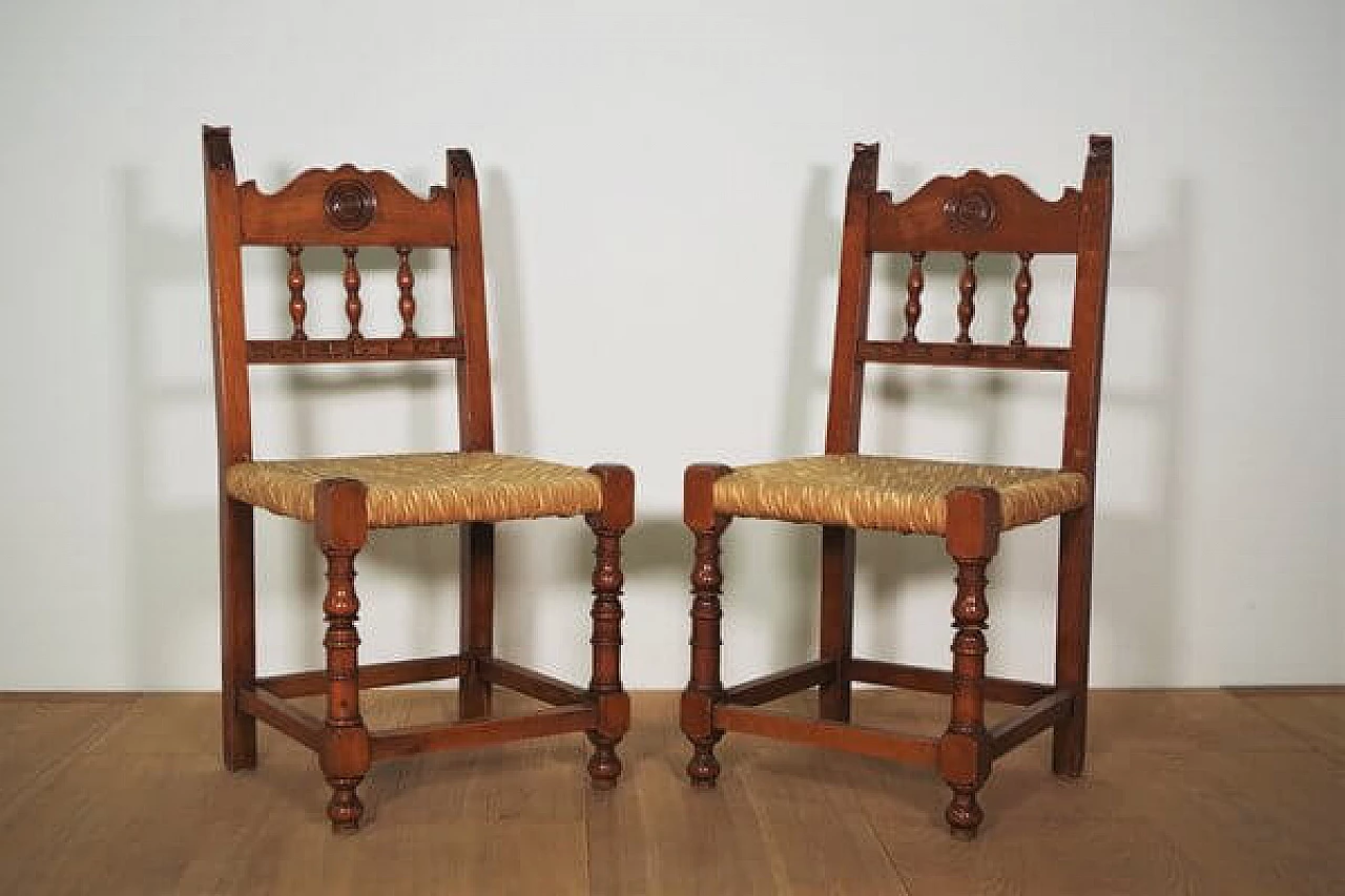 Pair of wooden chairs with straw seat, 1920s 1475716