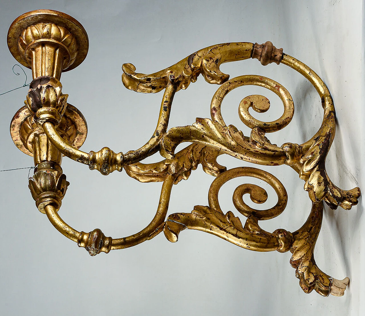 Pair of Louis XV wall candelabra in wrought iron and gold leaf gilded wood, 18th century 1475759