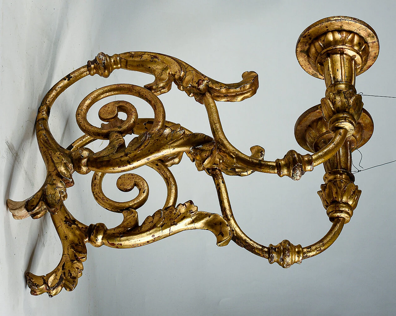 Pair of Louis XV wall candelabra in wrought iron and gold leaf gilded wood, 18th century 1475760