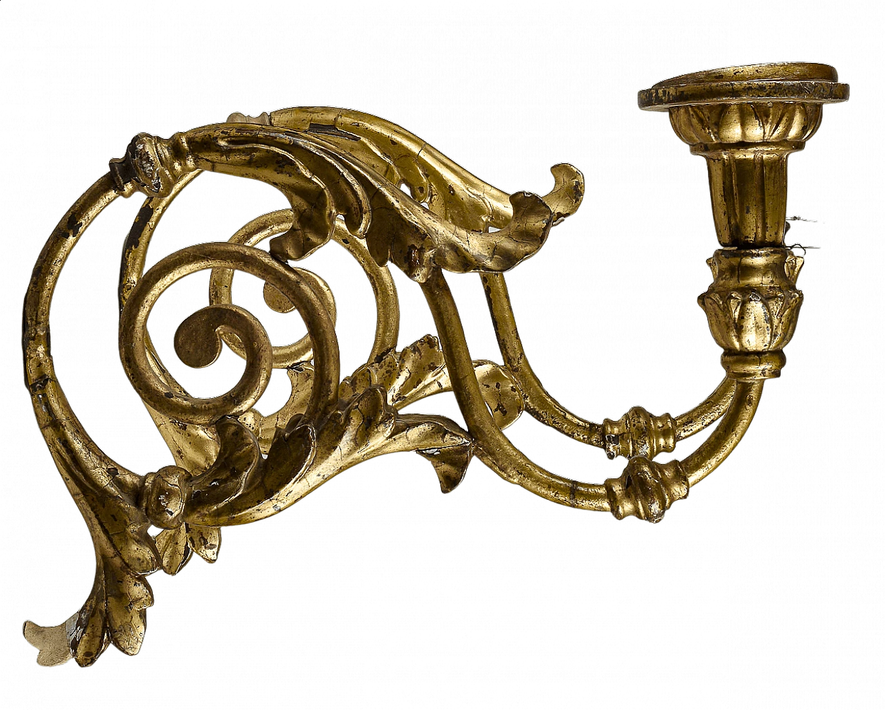 Pair of Louis XV wall candelabra in wrought iron and gold leaf gilded wood, 18th century 1475766