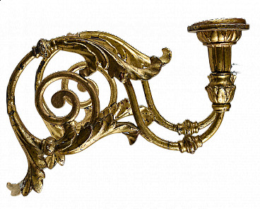 Pair of Louis XV wall candelabra in wrought iron and gold leaf gilded wood, 18th century