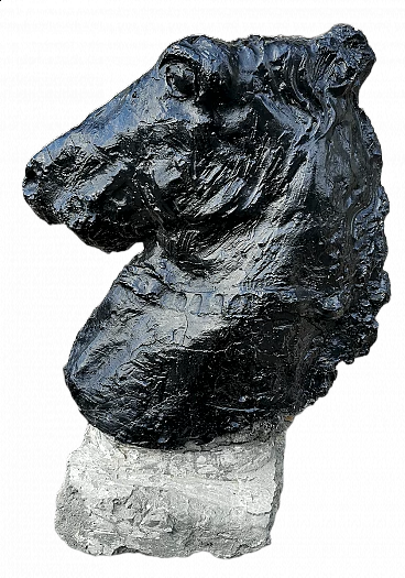Statue of a horse's head in painted concrete, 50s