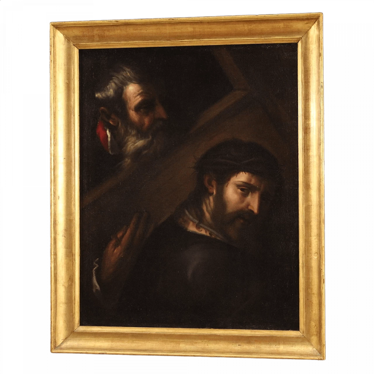 Olio su tela Cristo portacroce con cornice dorata, '600 1475938