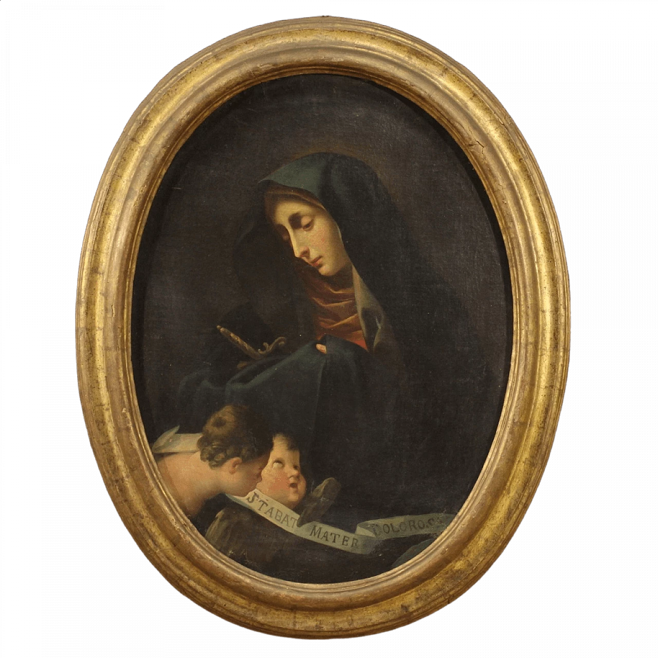 Olio su tela di Madonna addolorata con cherubini, '700 1476034
