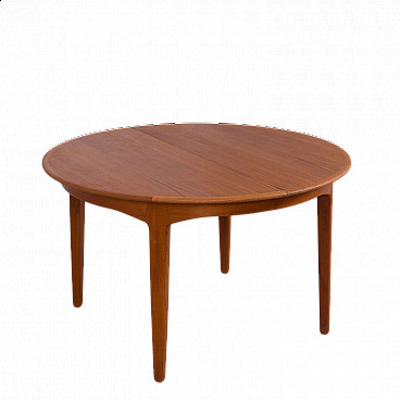 Round extendable table model 62 in teak by Henning Kjaernulf For Sorø Stolefabrik, 60s