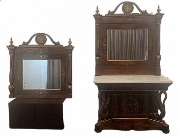 Console table with mirror and fireplace mirror in walnut, late 18th century