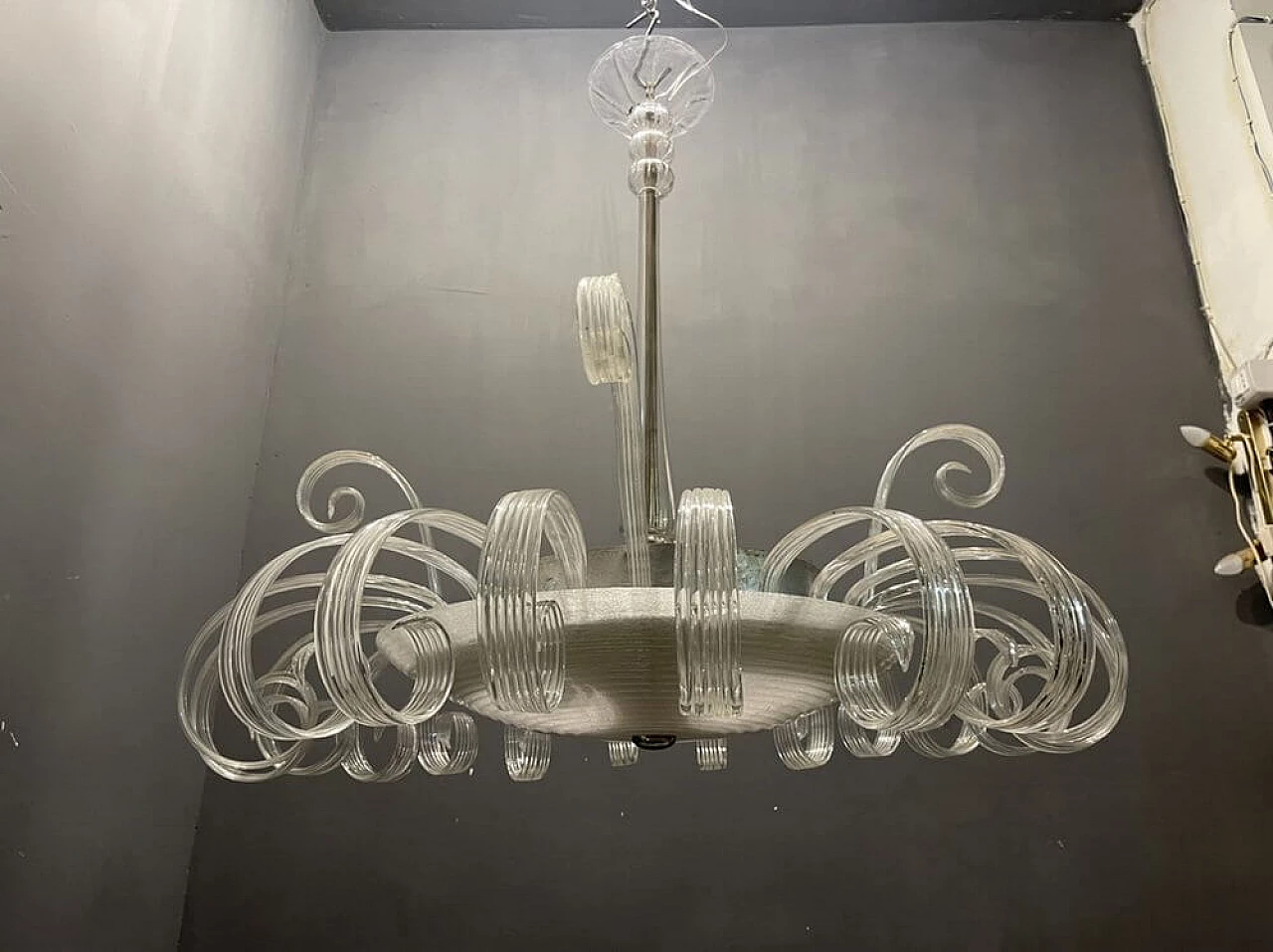 Lampadario in stile Art Deco in vetro di Murano, anni '50 1476205