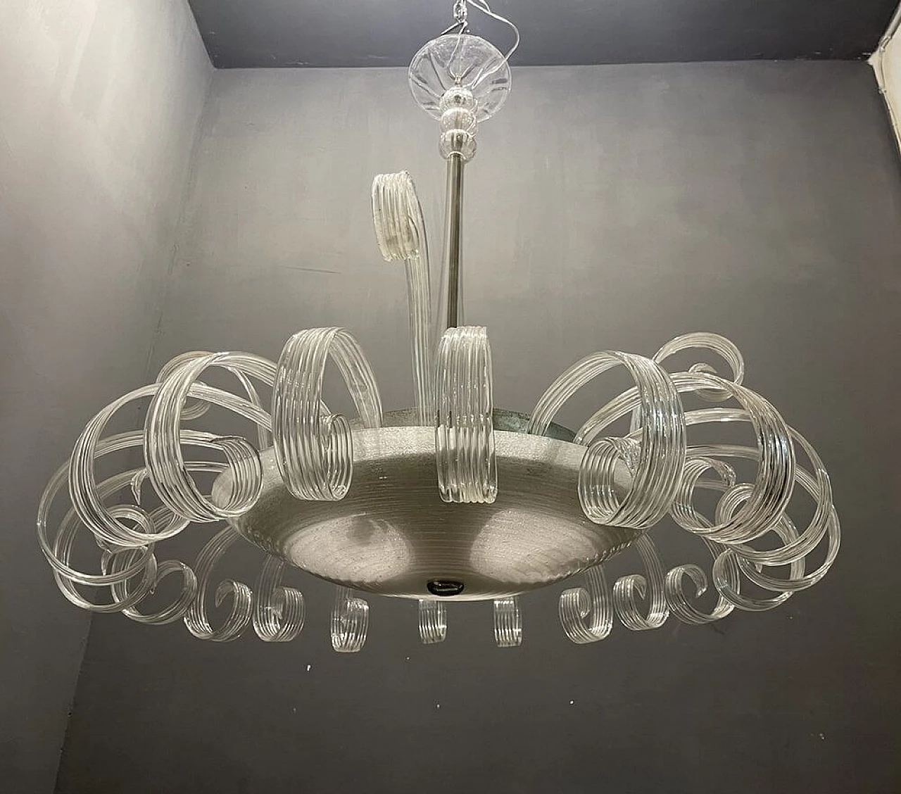 Lampadario in stile Art Deco in vetro di Murano, anni '50 1476208