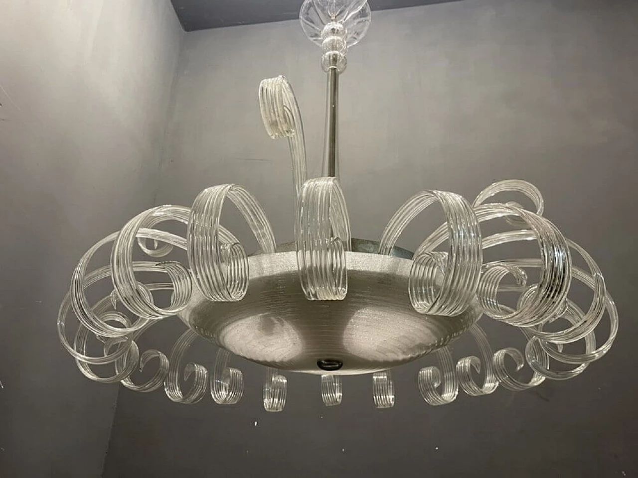 Lampadario in stile Art Deco in vetro di Murano, anni '50 1476210