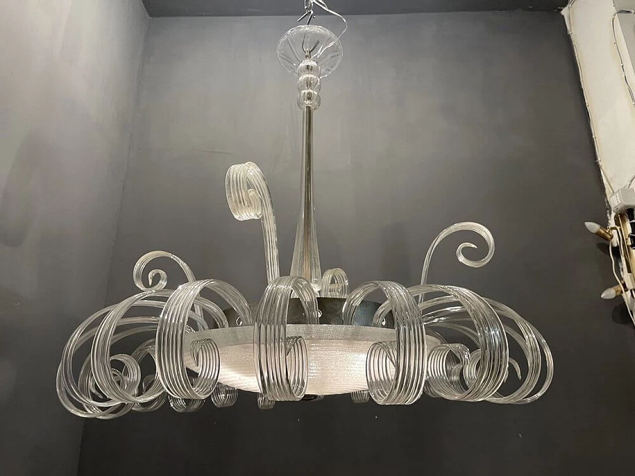 Lampadario in stile Art Deco in vetro di Murano, anni '50 1476211