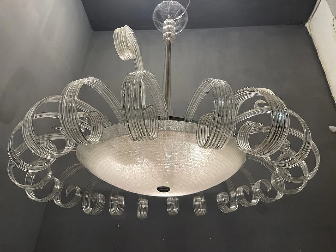 Lampadario in stile Art Deco in vetro di Murano, anni '50 1476212