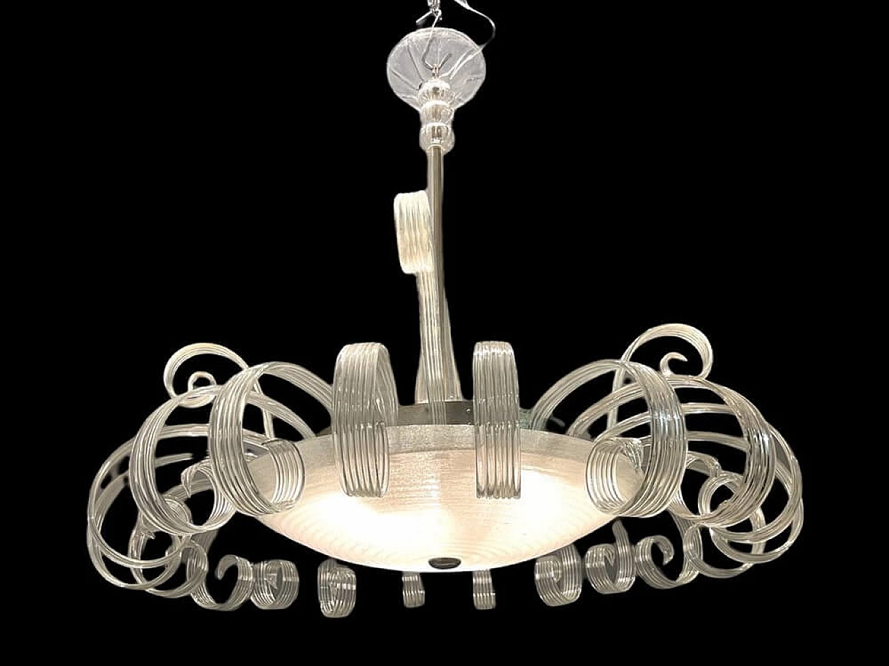 Lampadario in stile Art Deco in vetro di Murano, anni '50 1476213