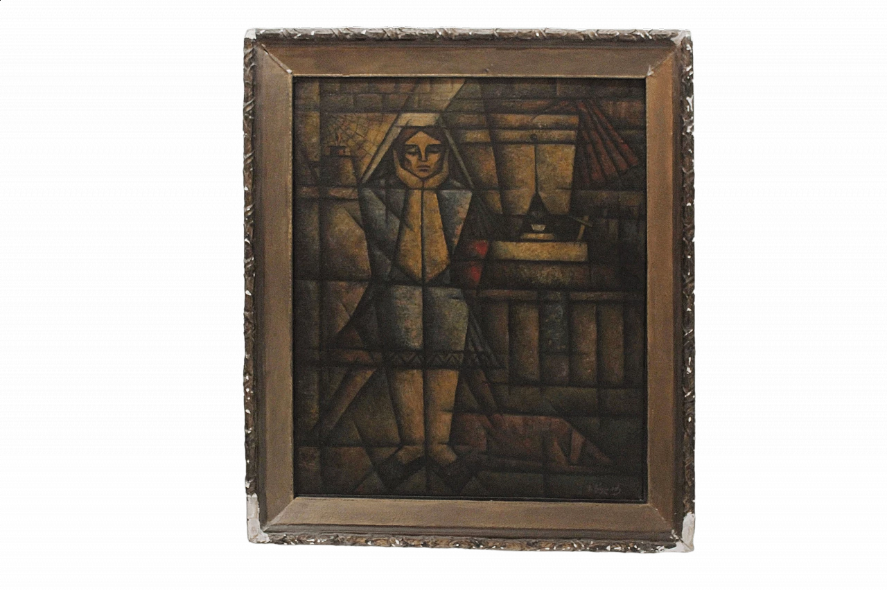 Oil on canvas with frame Woman thinking, 1980s 1476229