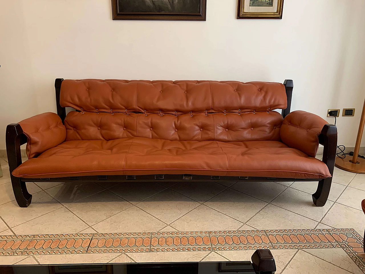 Samurai ebony and leather couch and pair of armchair by Luciano Frigerio, 1970s 1476952