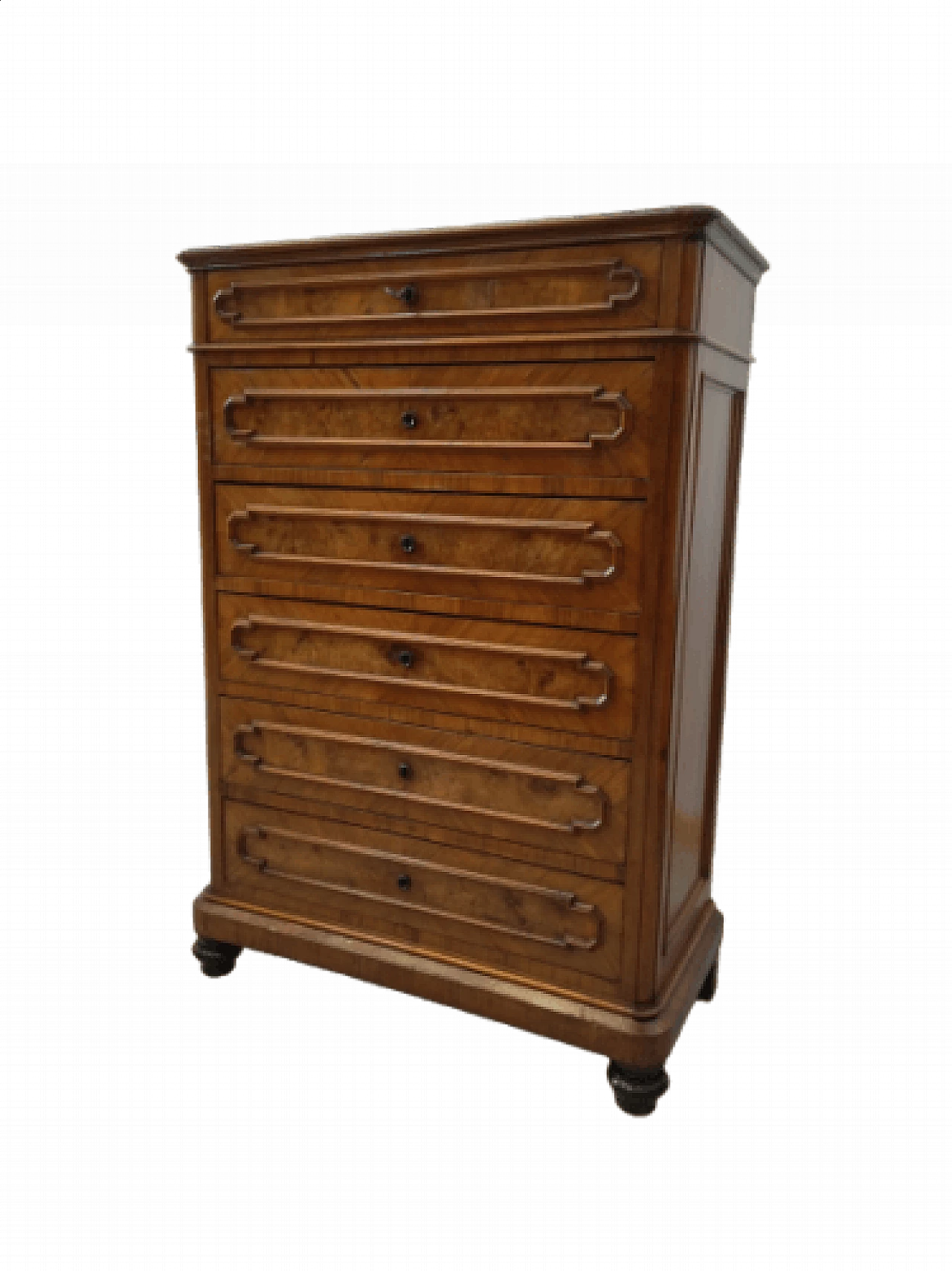 Cassettiera umbertina in noce e radica, '800 1476956