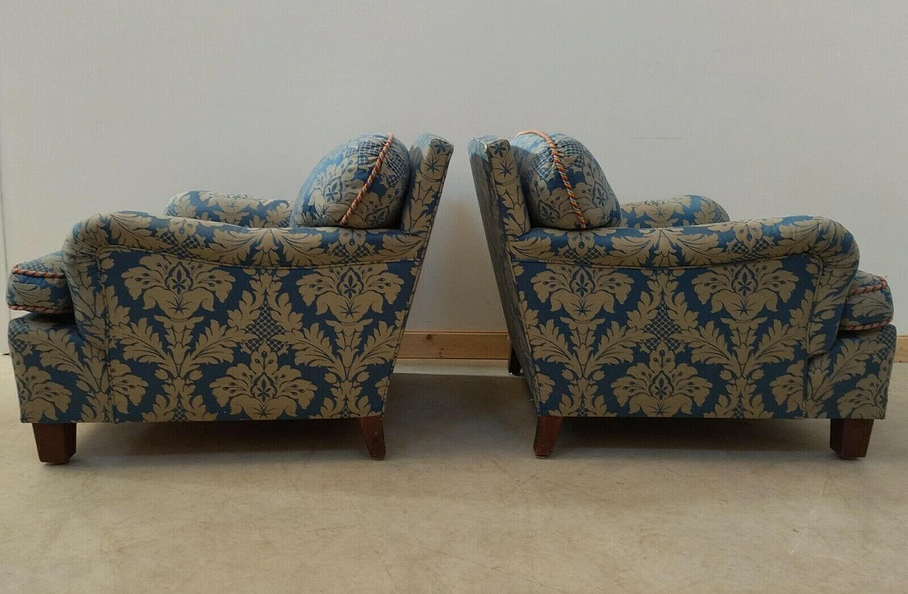 Pair of armchairs in damask fabric and wood, 40s 1477013