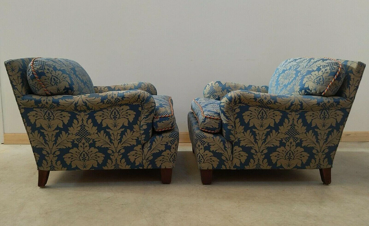Pair of armchairs in damask fabric and wood, 40s 1477015