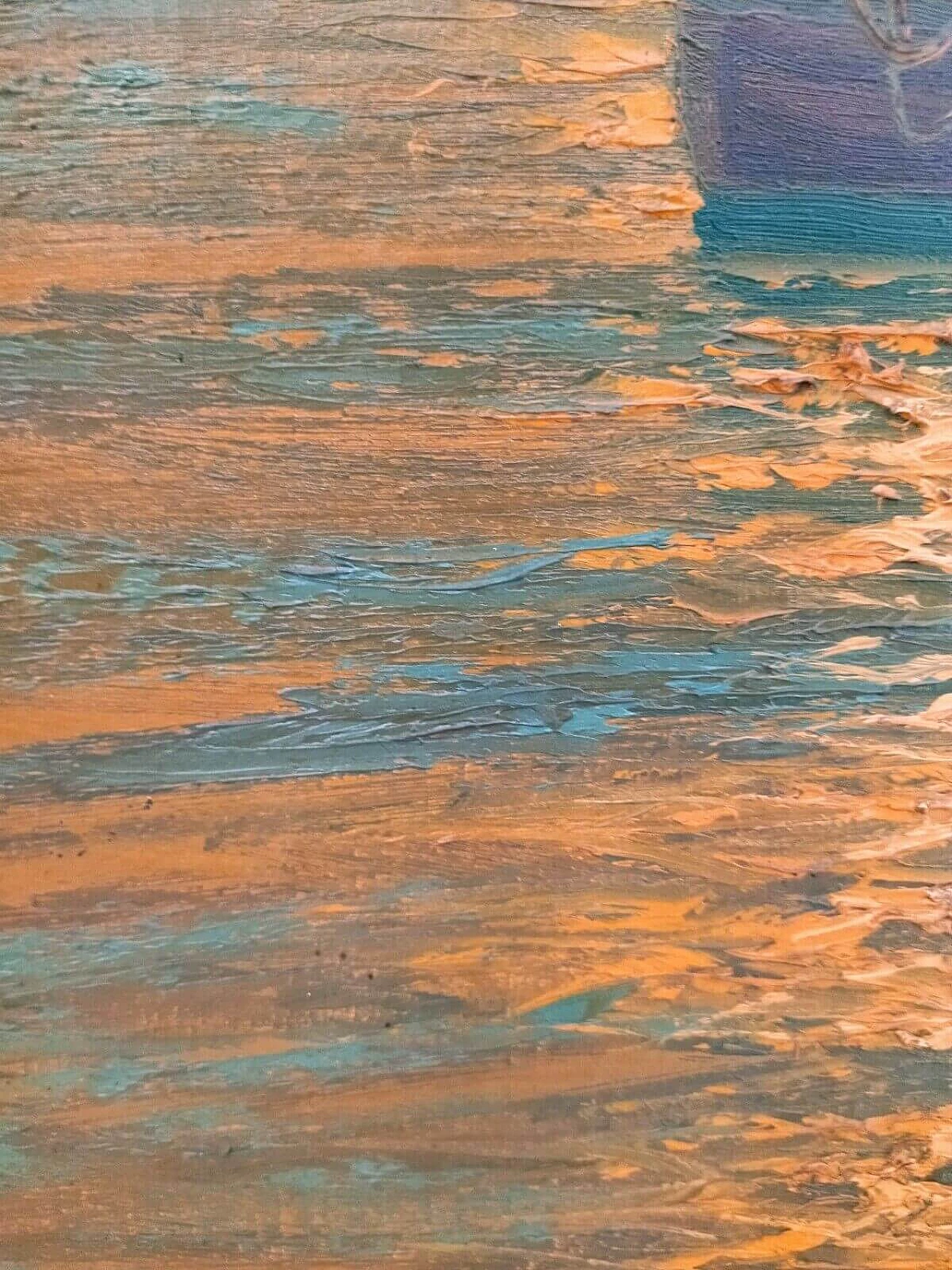 Dipinto a olio su tela raffigurante mare con barca, anni '20 1477059