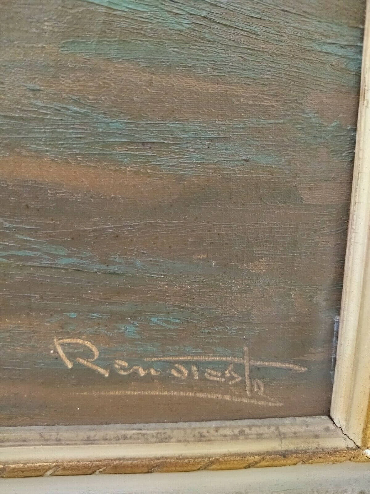 Oil painting on canvas depicting sea with boat, 20s 1477060